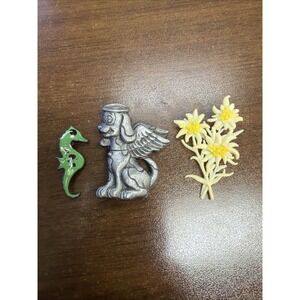 Vintage Brooch Lot Seahorse Winged Dog Edelweiss Flower Pins Coastal Novelty